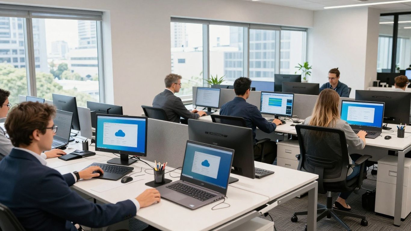 Australian office team collaborating on cloud systems