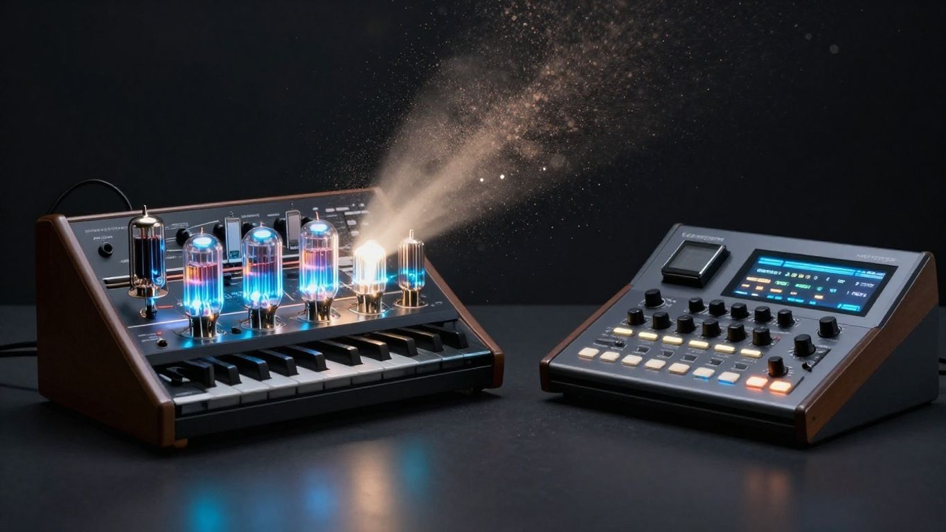 Analog synthesizer versus digital audio workstation.