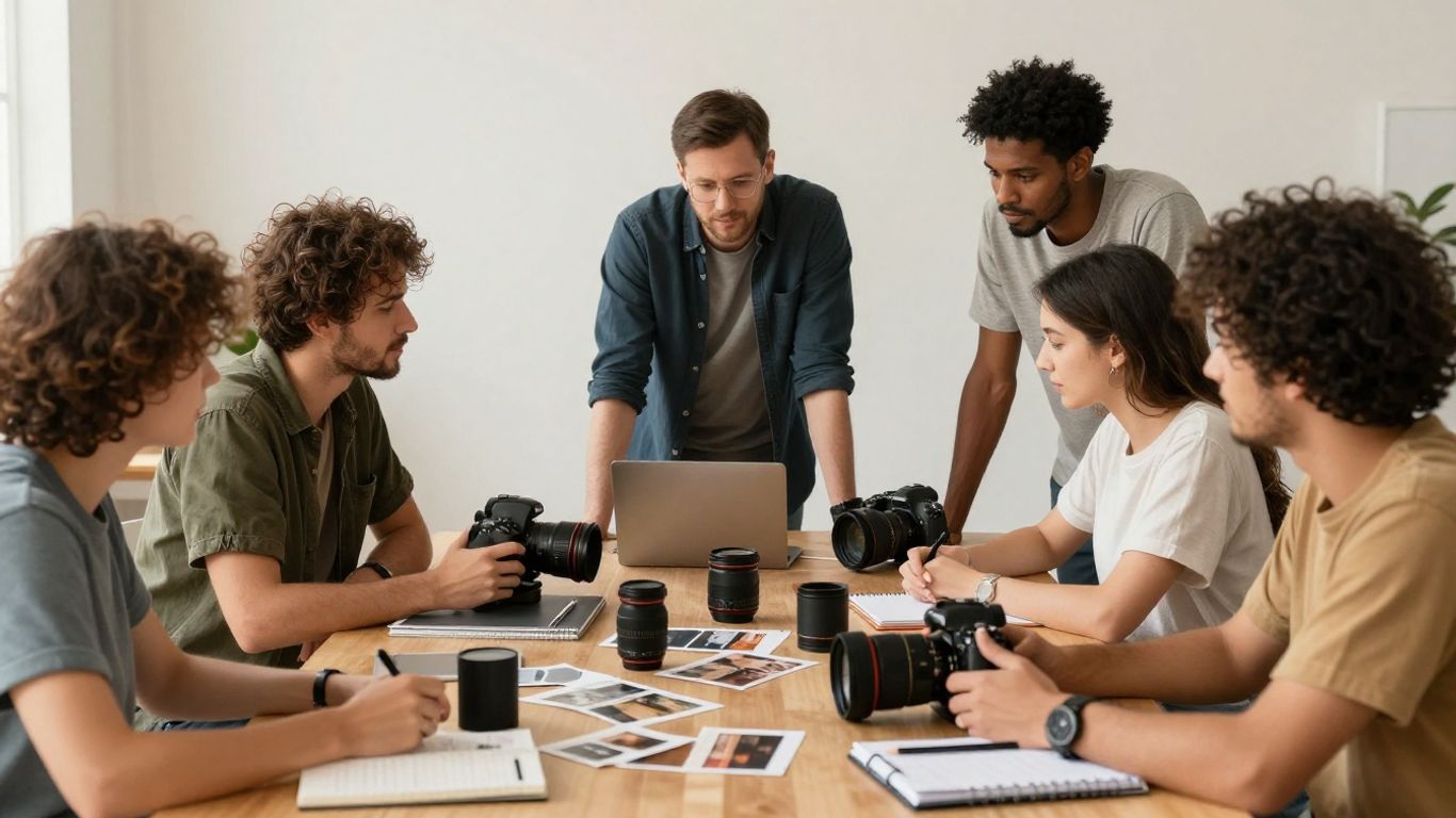 Creative crew planning a brand video production shoot