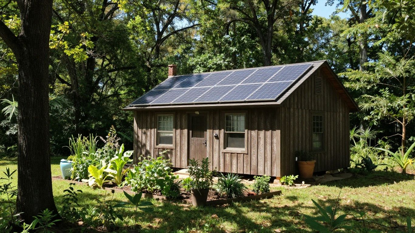 Off-grid cabin in Mississippi woods
