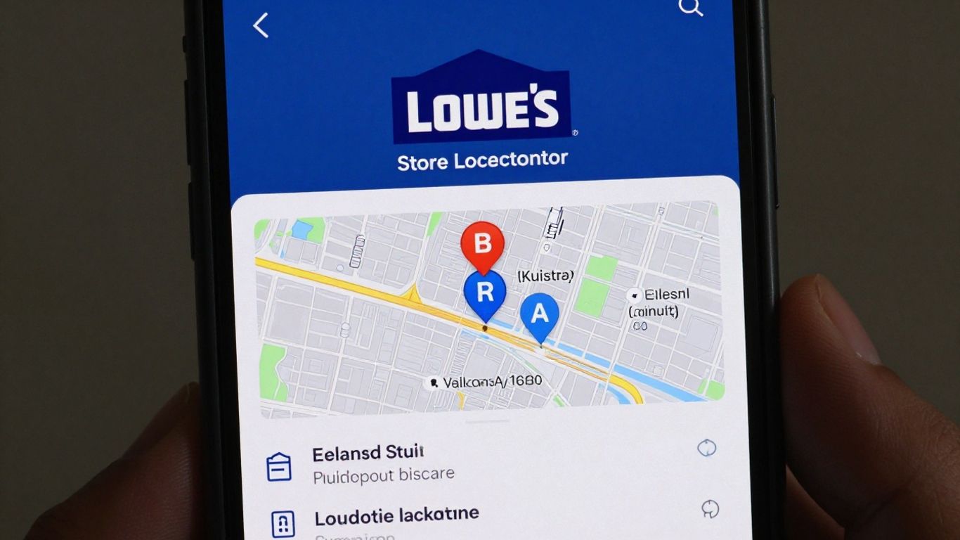 Lowe's store locator app on a smartphone screen.