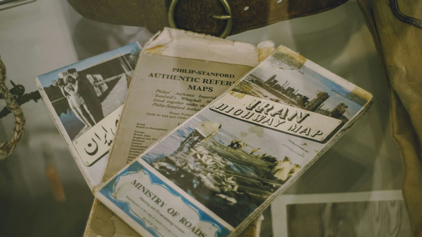 Old iran highway map and travel brochures