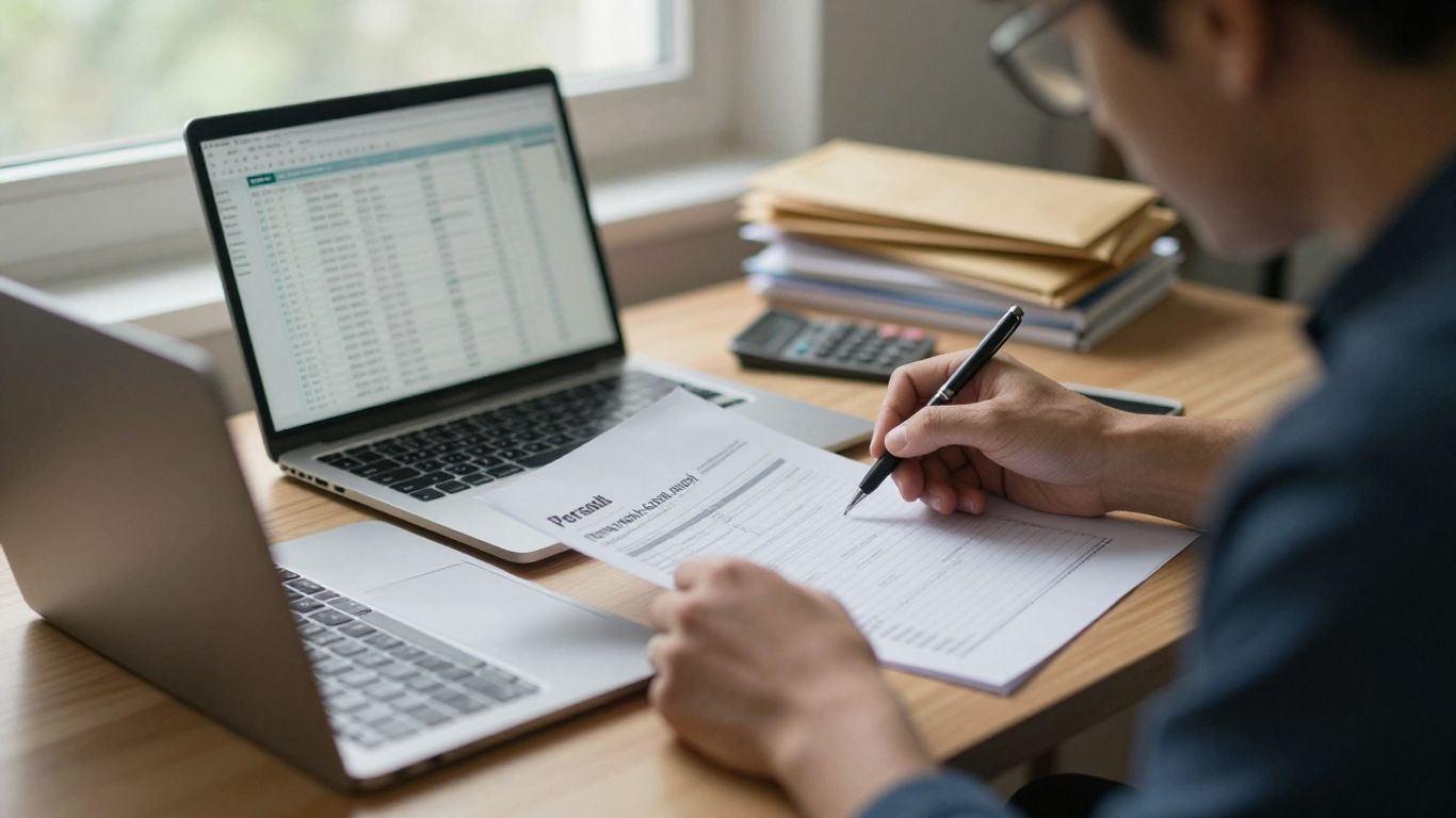 Persona revisando presupuesto mensual en casa