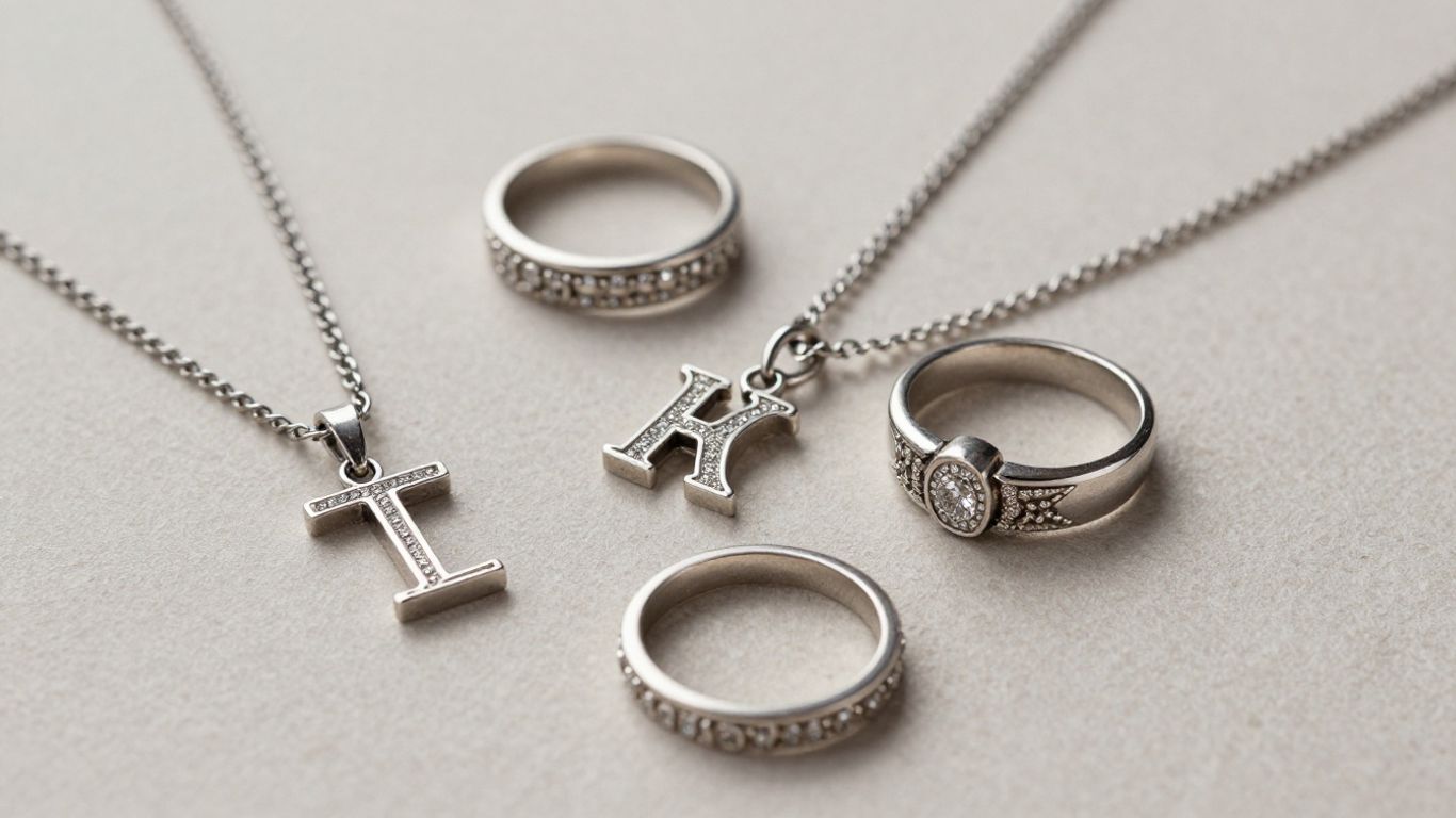 Elegant Greek life jewelry with chapter symbols and rings.