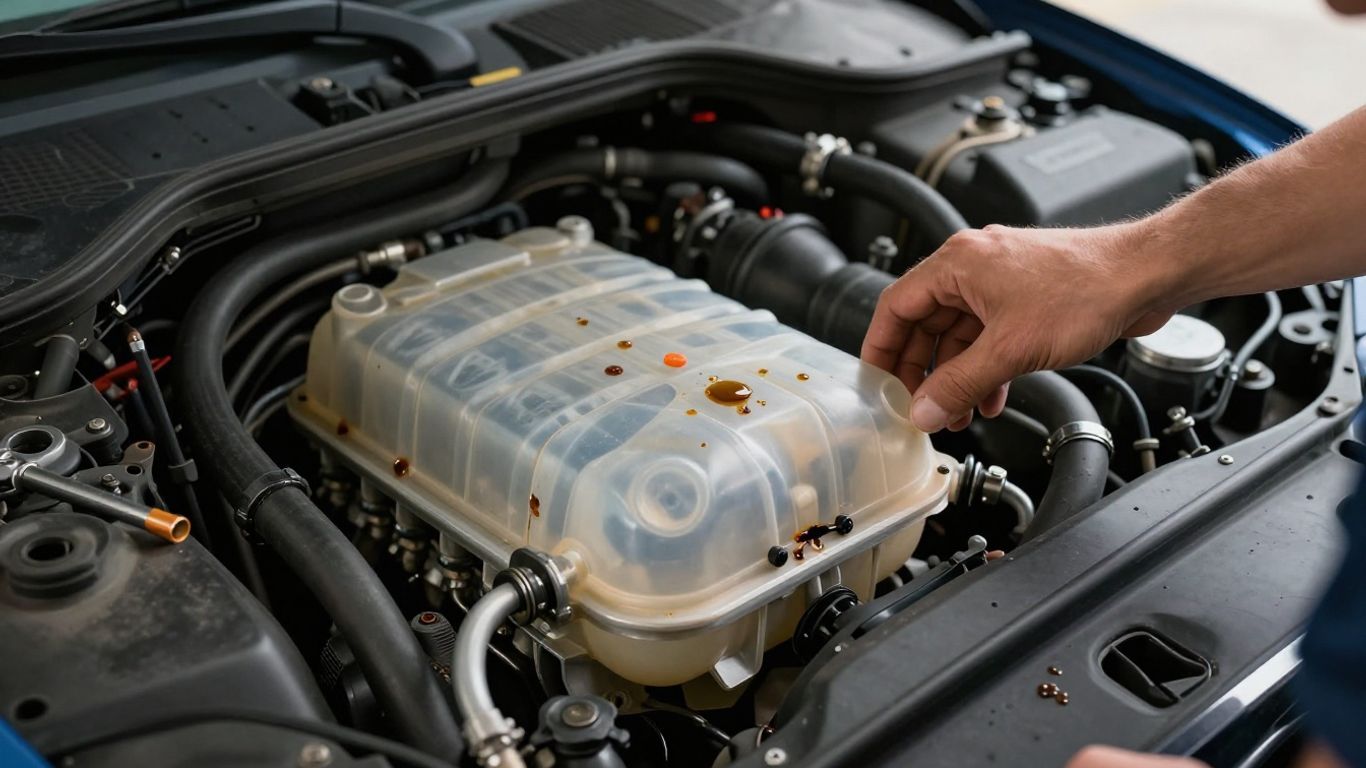 Coolant leak inspection near Mercedes engine