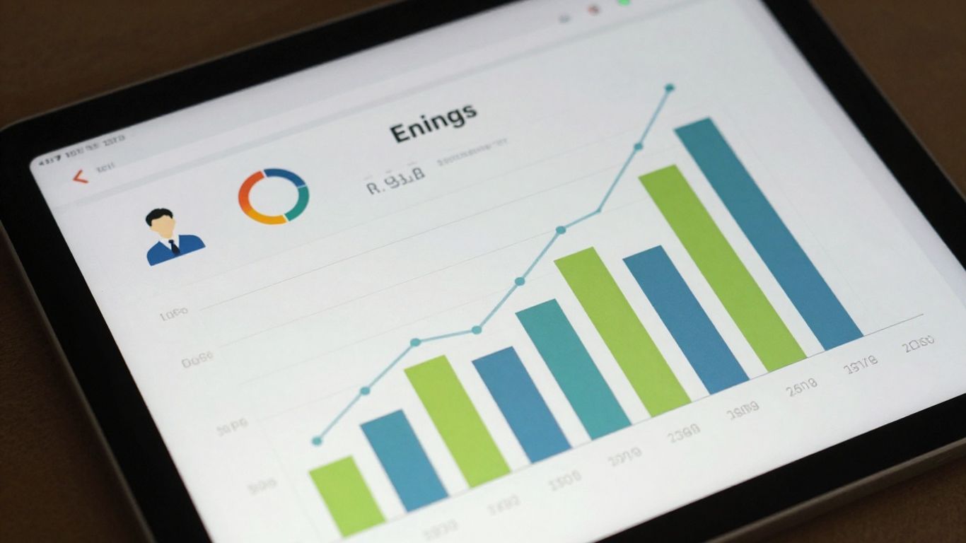 A digital tablet displaying corporate earnings