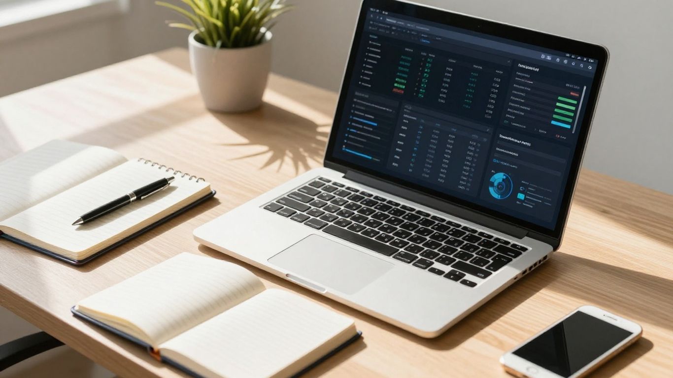 AccuRanker SEO tool dashboard on a laptop.