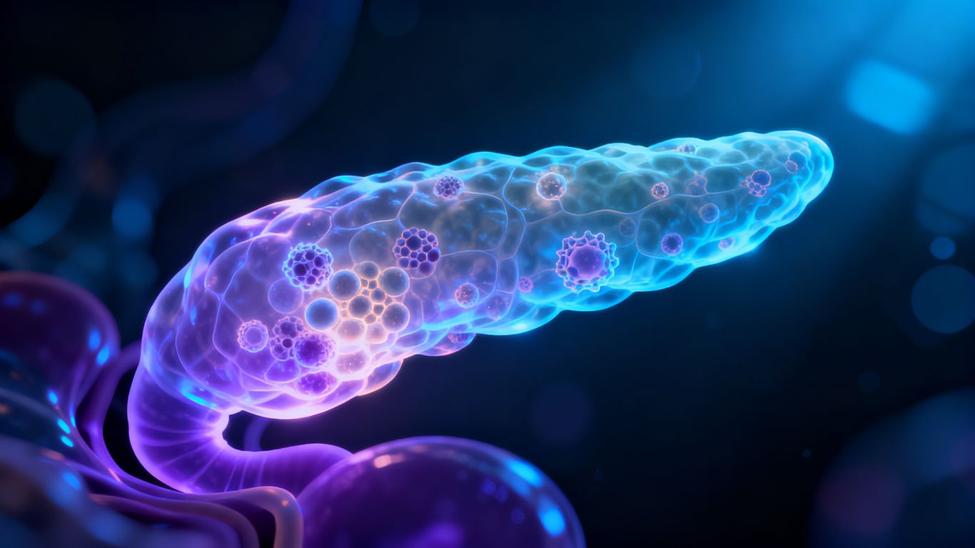 Abstract glowing pancreas with subtle anomalies.