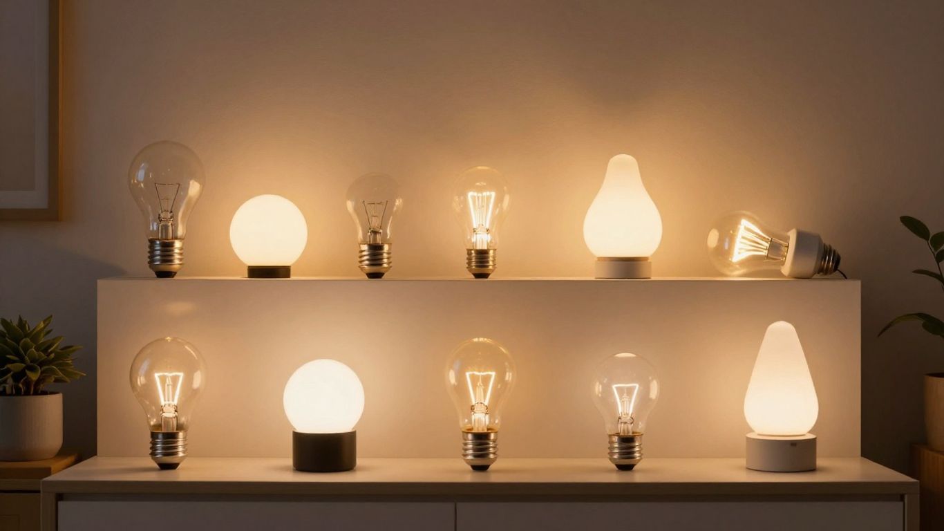 Various light bulbs in a modern Airbnb setting.