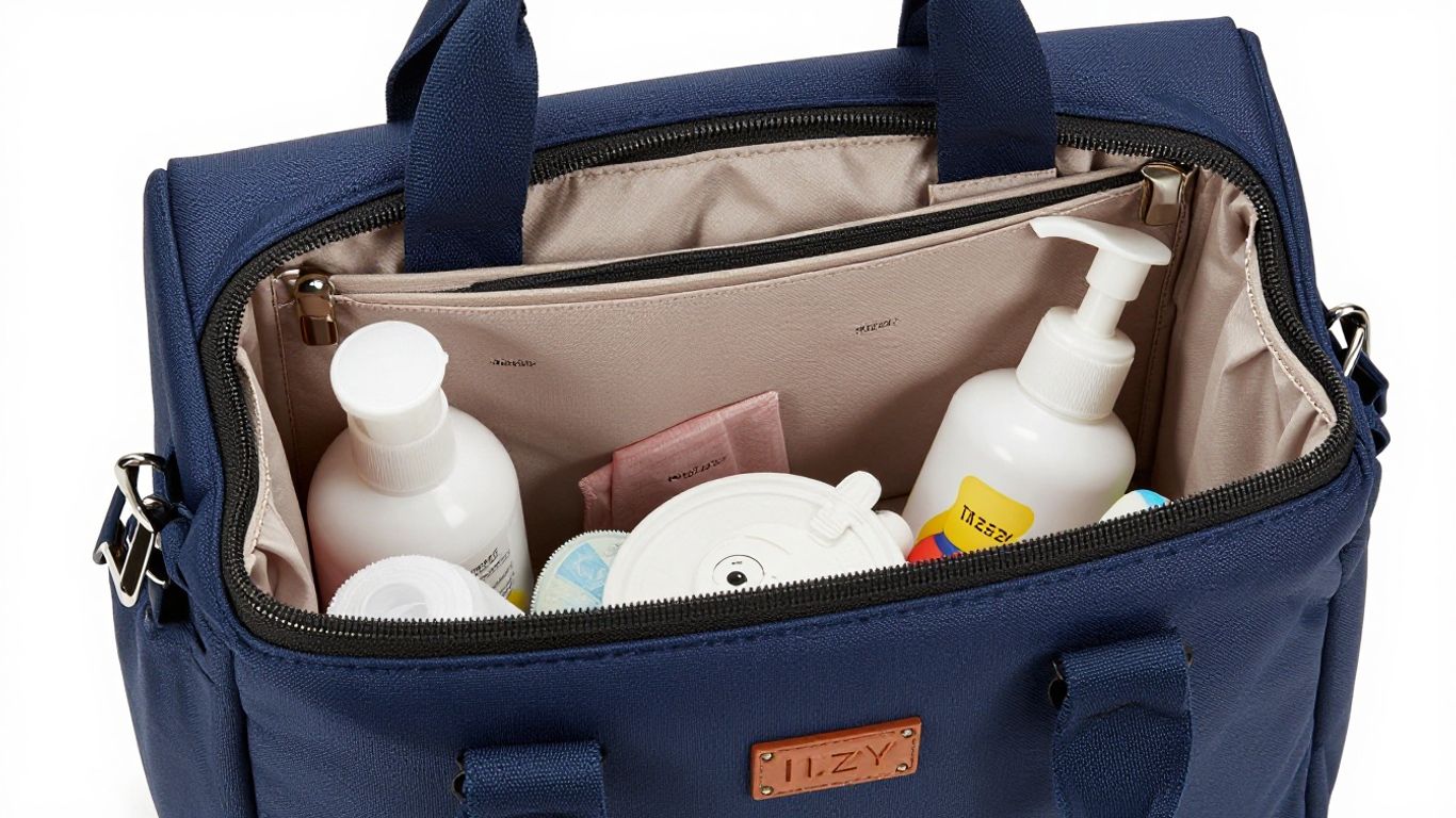 Stylish Itzy Ritzy diaper bag with organized interior.
