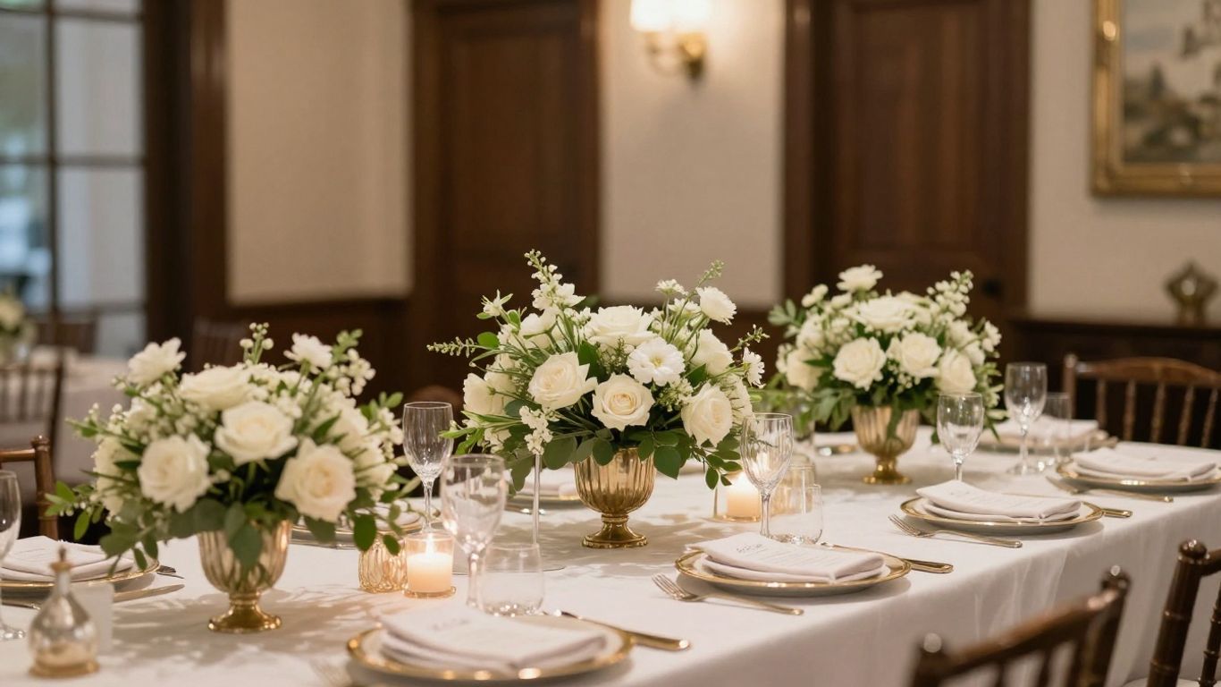 Elegant baby shower venue in Dallas with flowers and table setting.