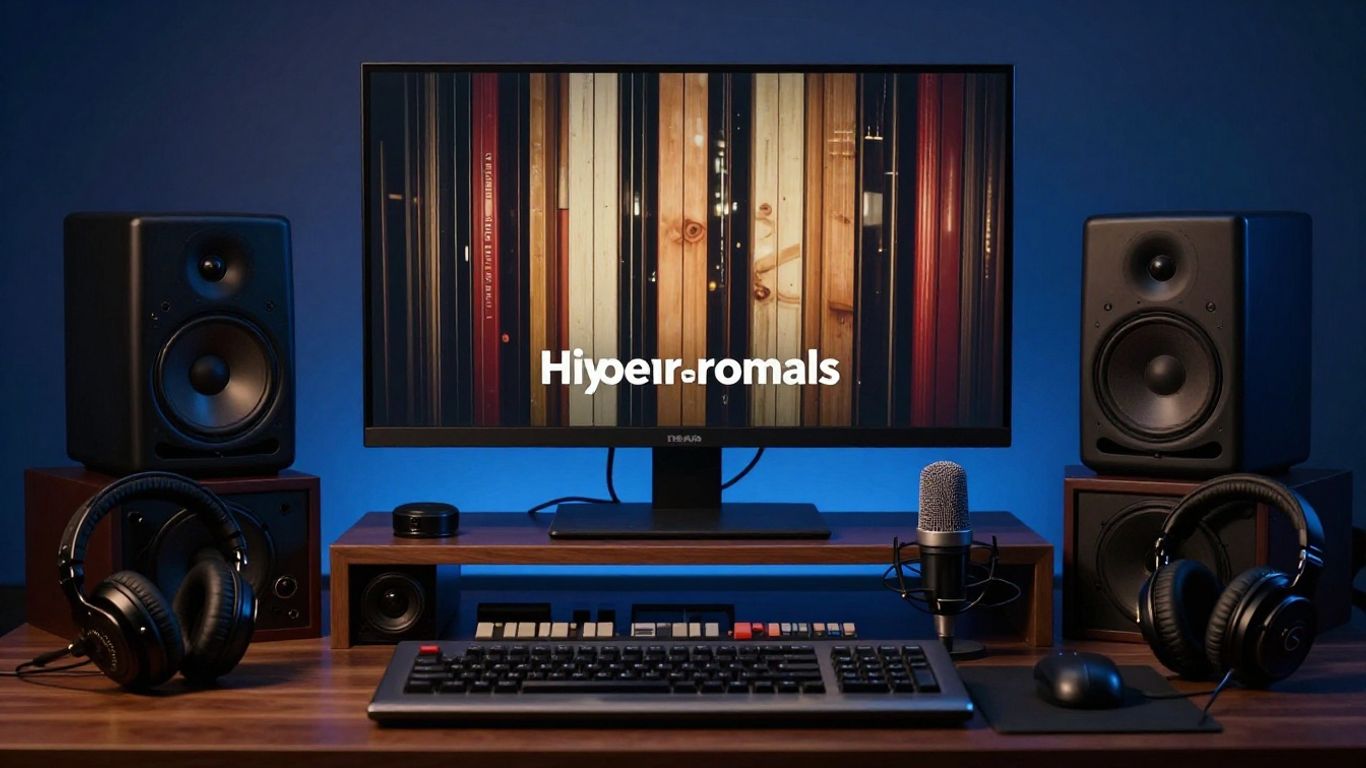 Home studio with headphones and music video preview