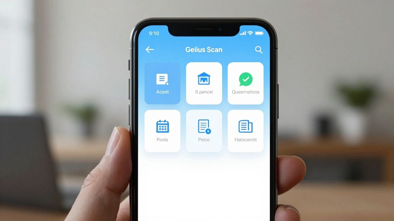Genius Scan app interface on a smartphone screen.