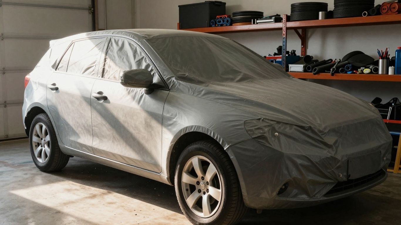 Car covered in garage for long-term storage.