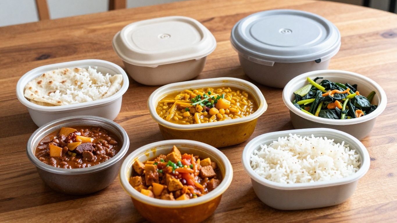 Colourful Indian tiffin meals arranged for a week