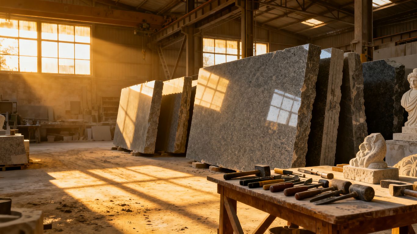 Granite memorial workshop scene