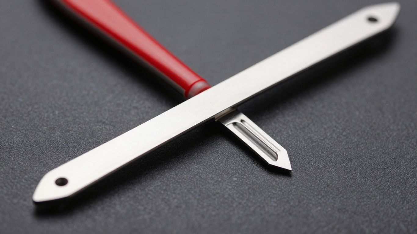 Voskhod double edge razor blade with red stripe.