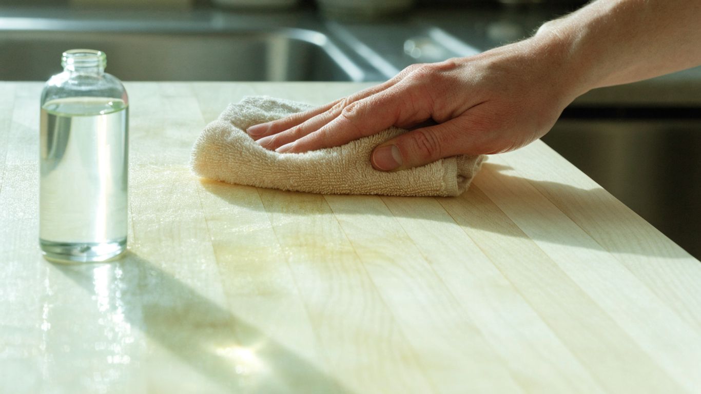 Applying oil to a pale maple cutting board