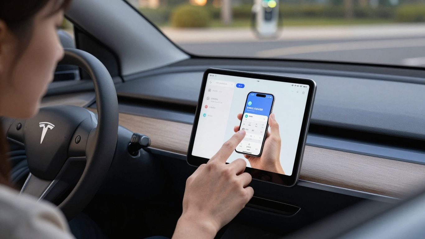 Driver checking electric vehicle support app