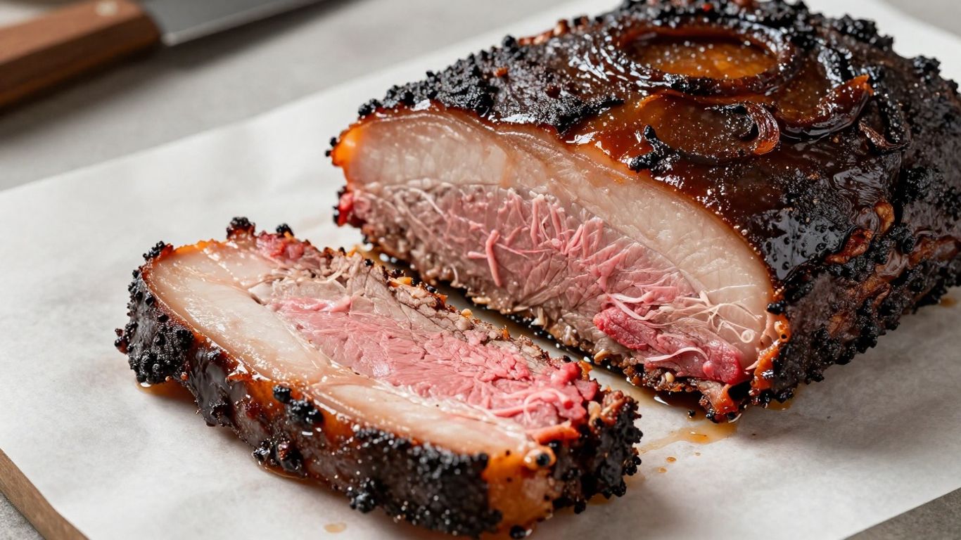 Smoked brisket slices on a cutting board