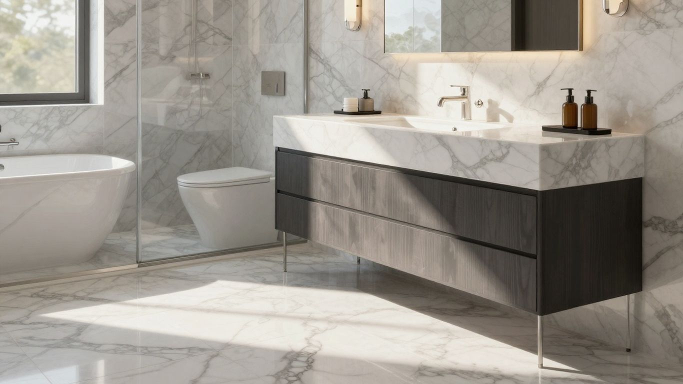 Bathroom with elegant marble tiles