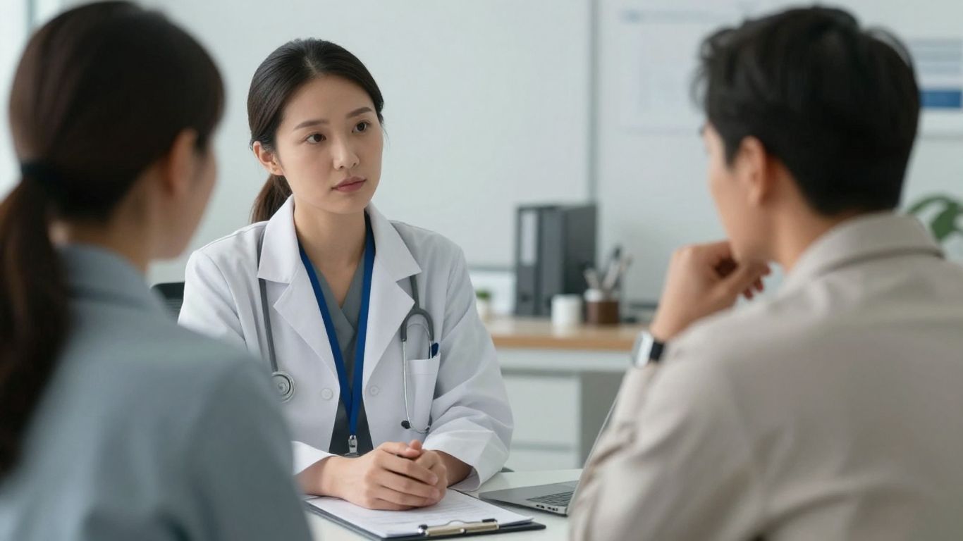 Psychiatric consultant interacting with a patient in an office.