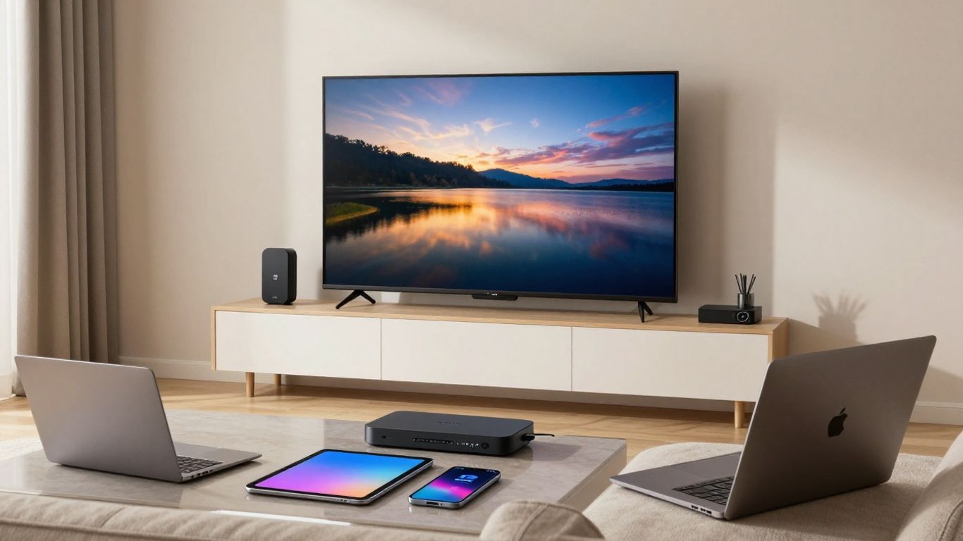Living room with TV and streaming devices