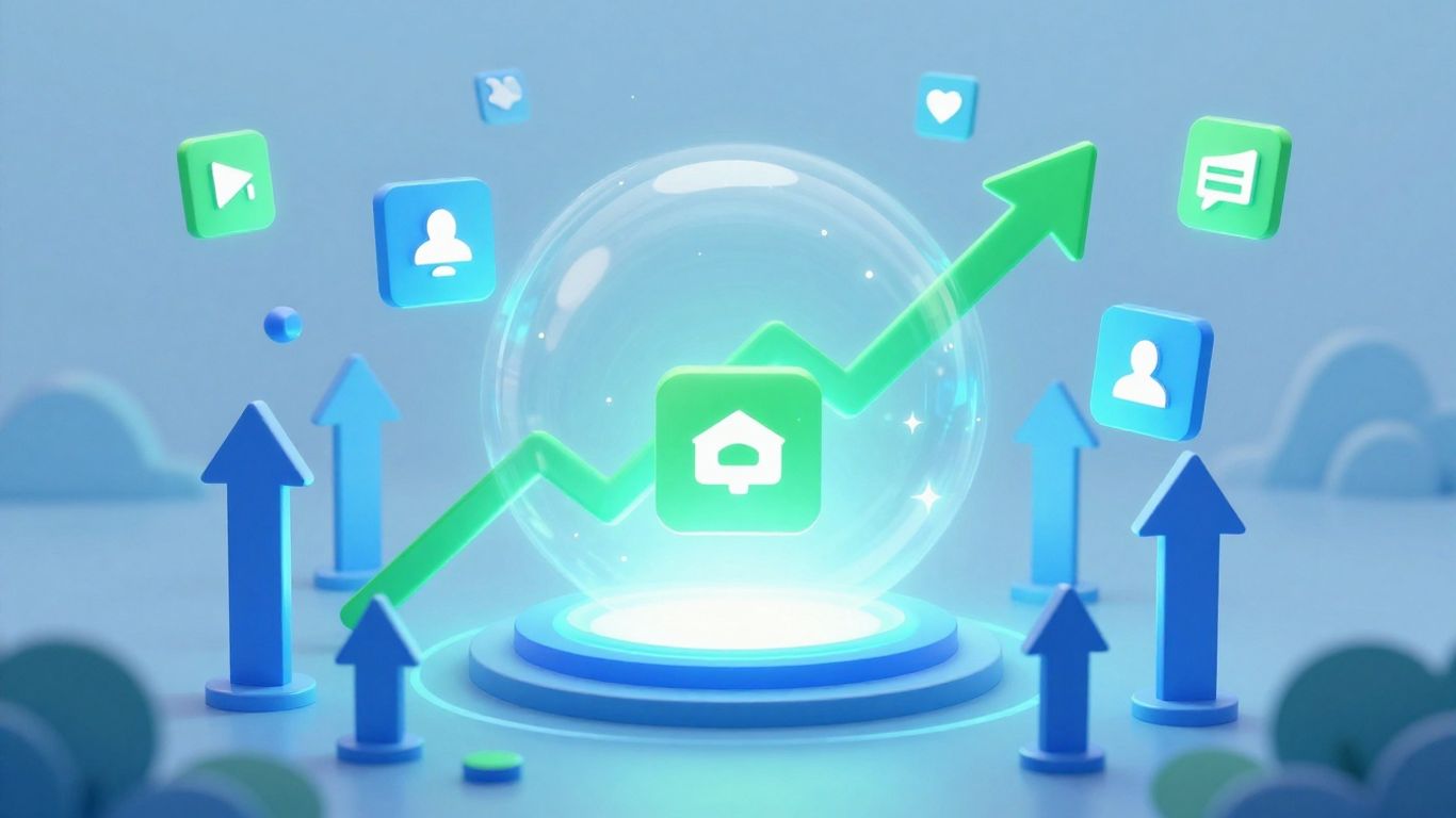 Digital growth and success with upward trends.