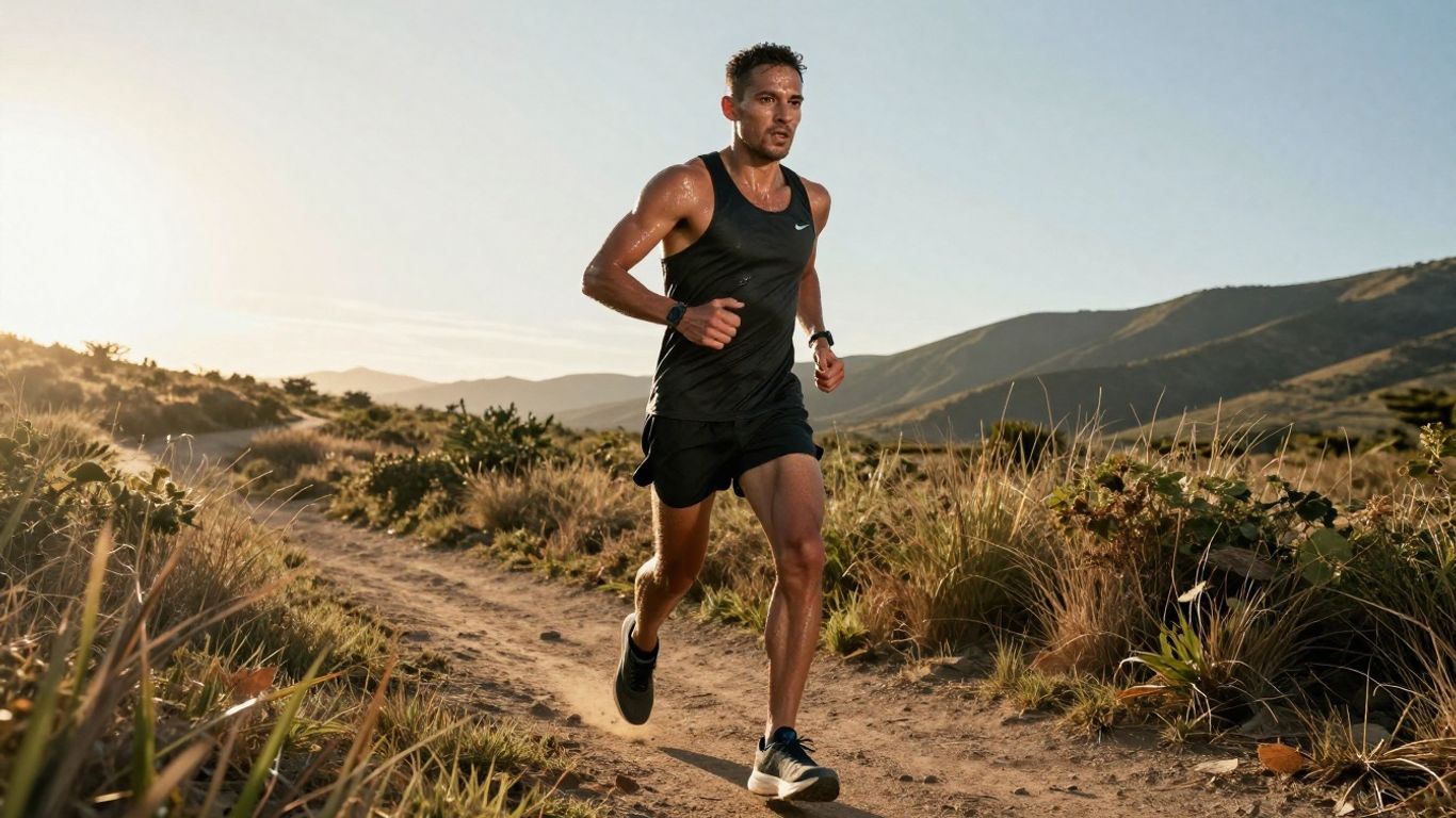 Runner on a trail at sunset.