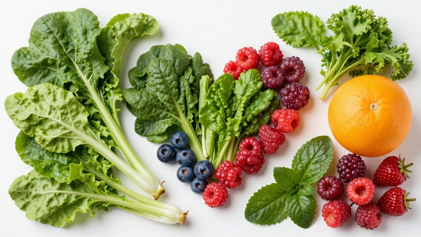 Healthy foods and a heart symbol for artery health.