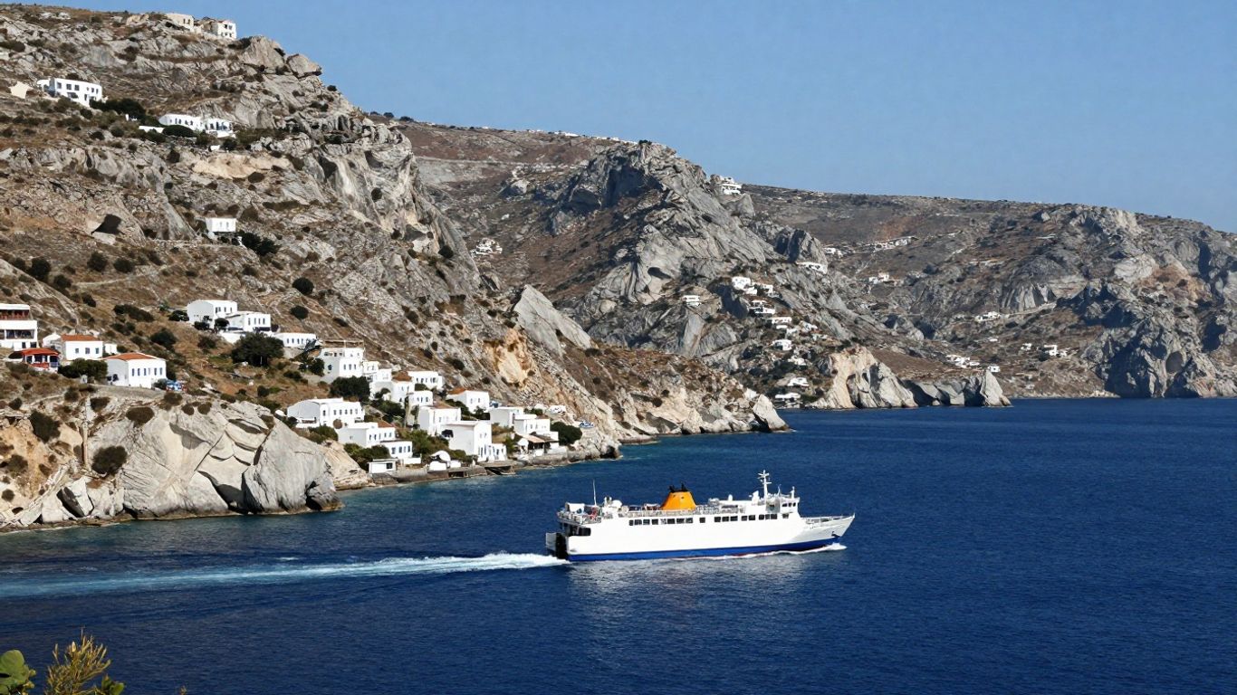 Ferry approaching the island of Amorgos.