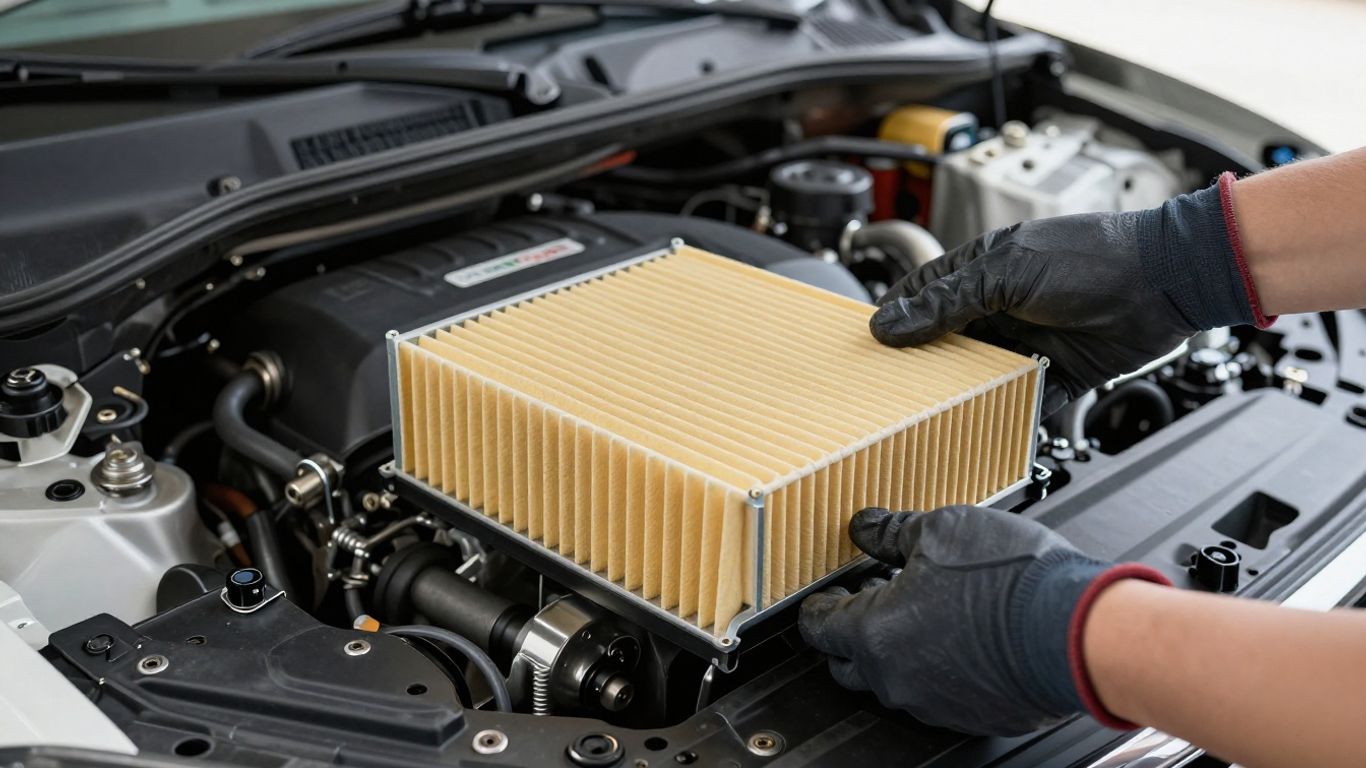 New engine air filter positioned beside its airbox
