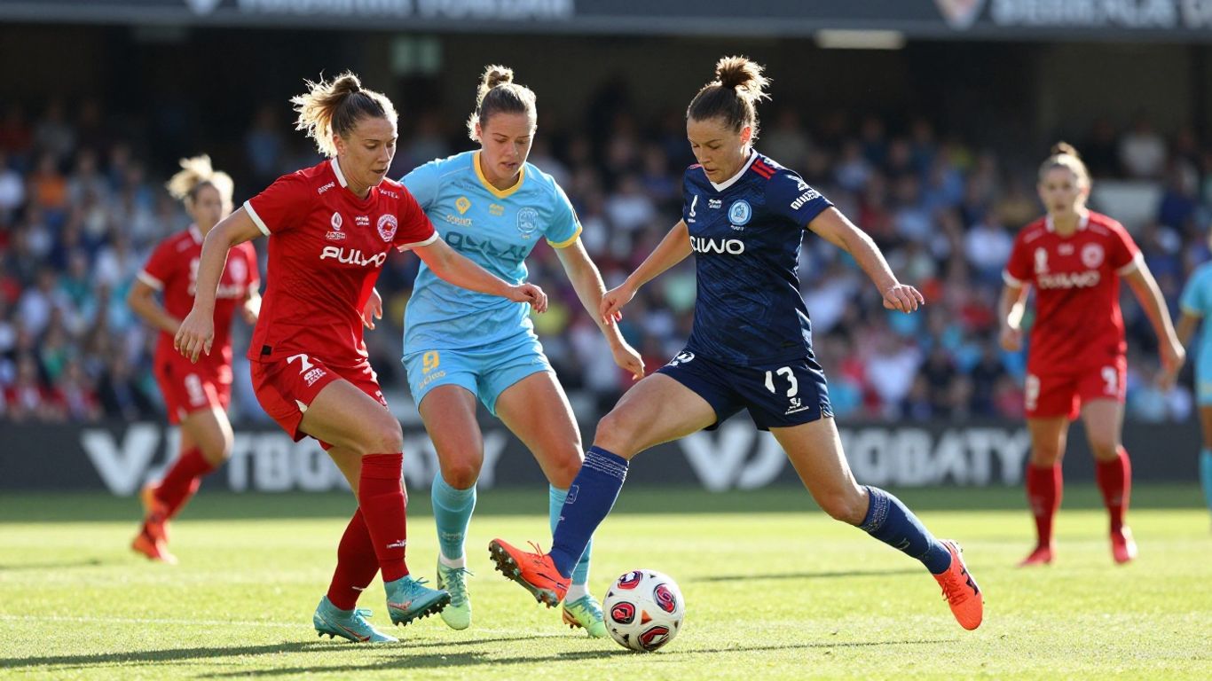 A-League Women soccer match action shot.