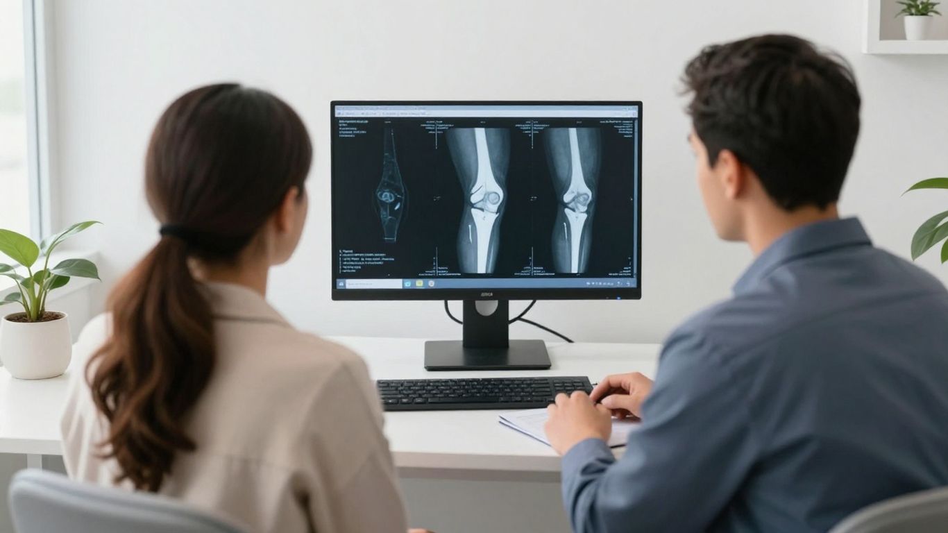 Orthopedic specialist reviewing joint scan