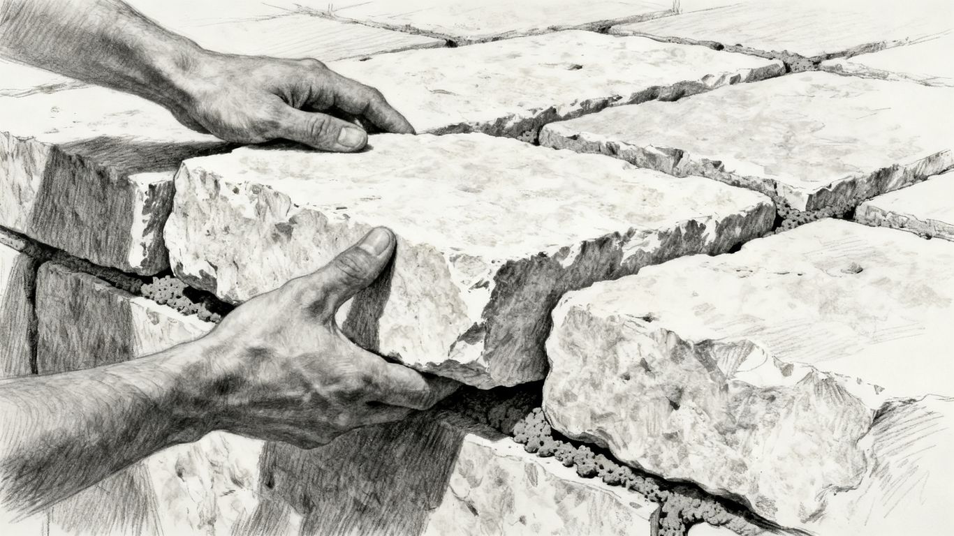 Careful hand-laying of heavy stone