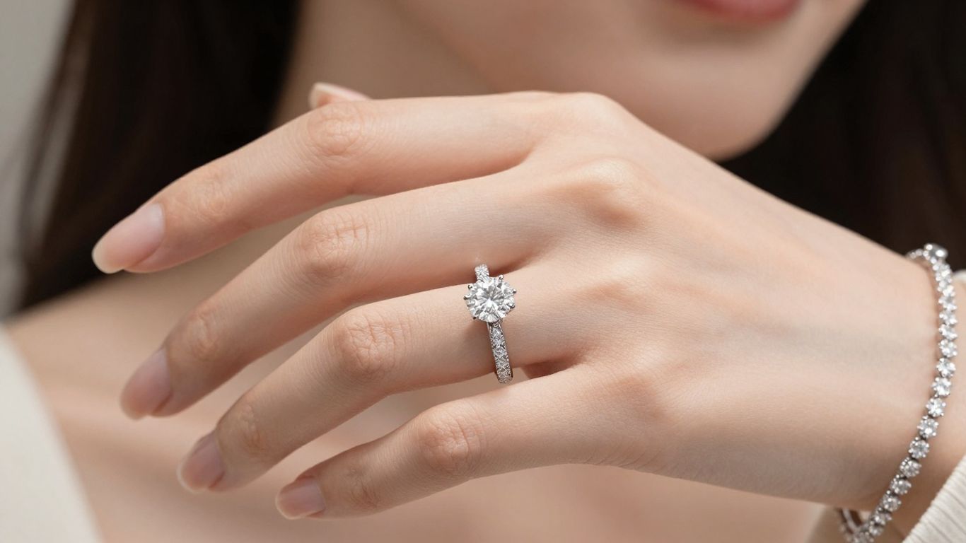 Sparkling diamond ring and bracelet on a woman's hand.