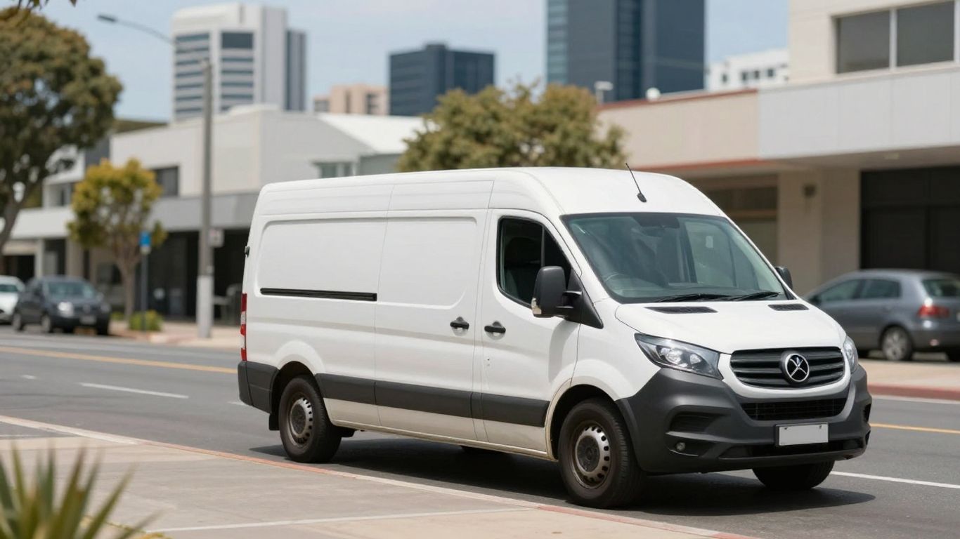 Professional delivery van in city
