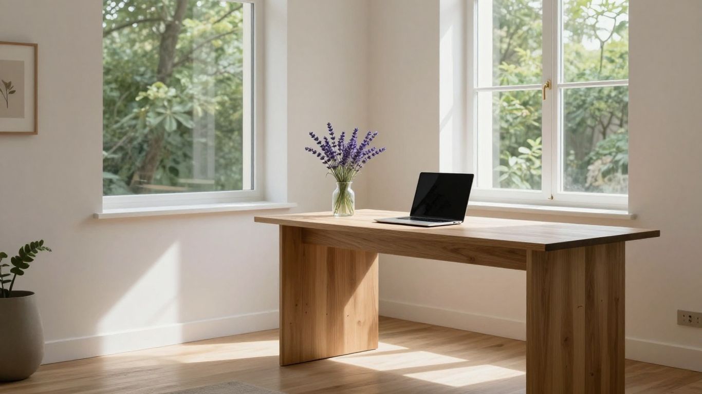 A peaceful French apartment interior with desk sunlight