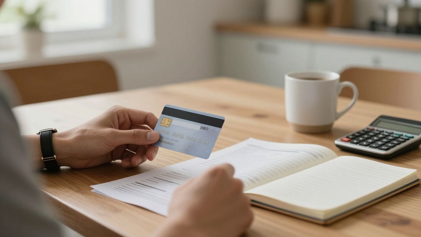 Persona revisando presupuesto y tarjeta de crédito