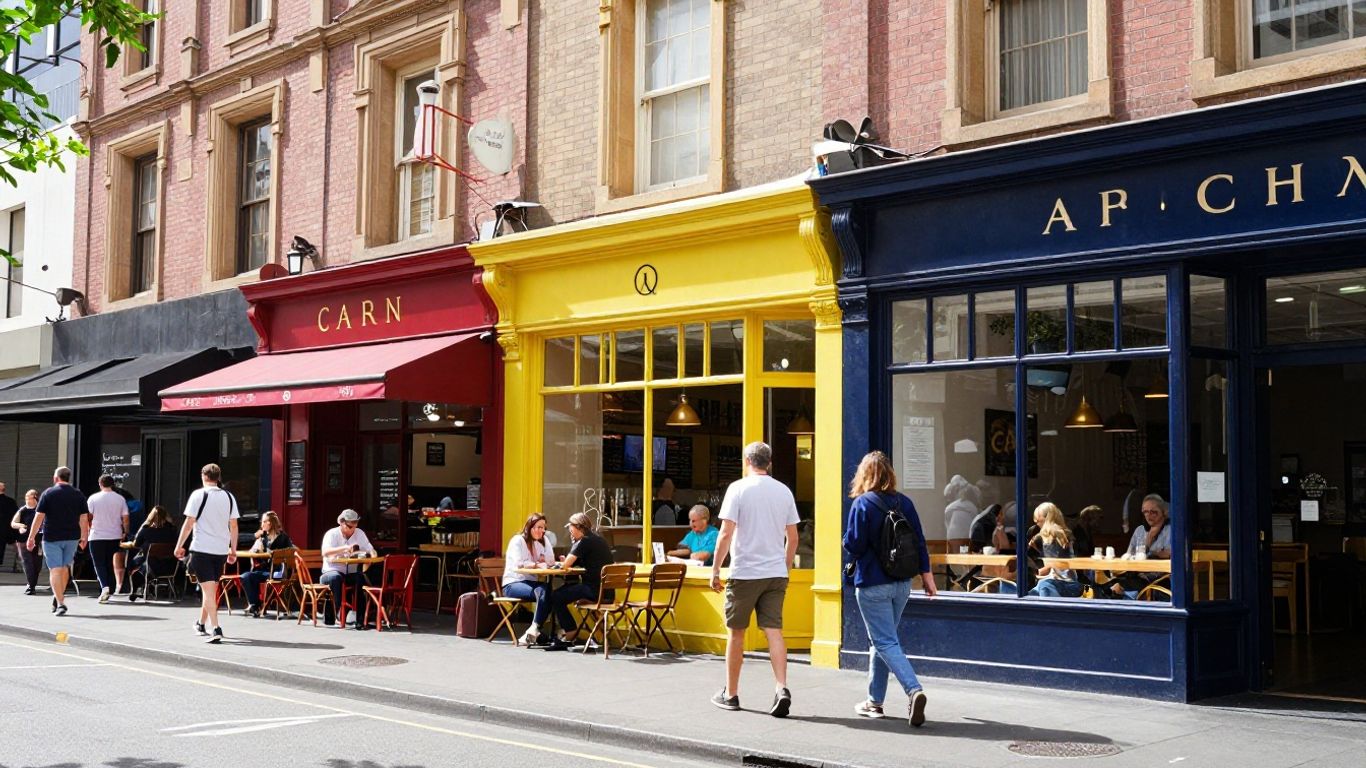 Melbourne street with shops and cafes