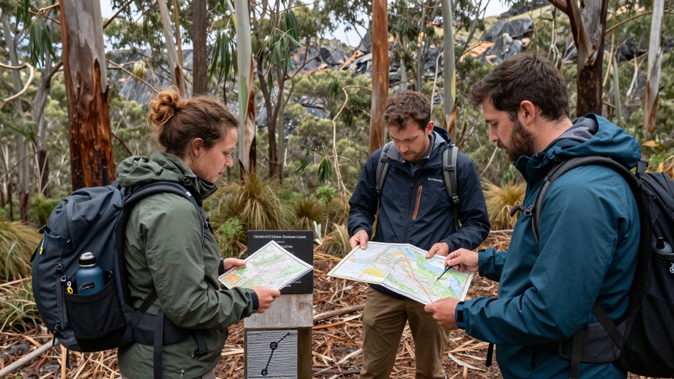 Hikers planning a careful wilderness journey