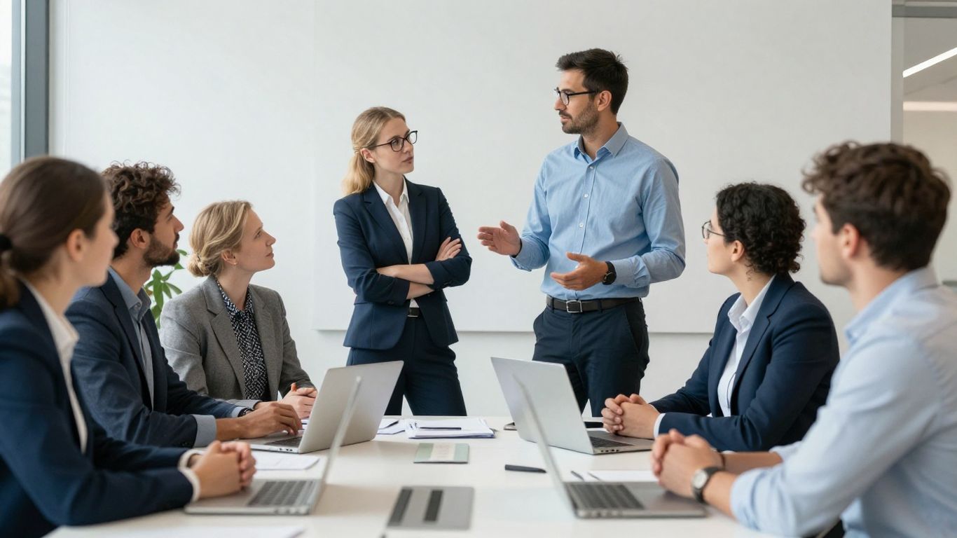 Mitarbeiter im Büro bei einer Besprechung