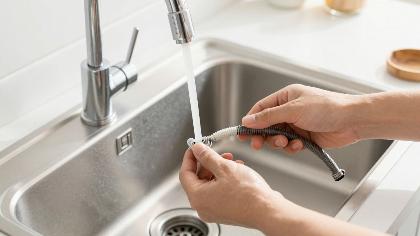 Plumber clearing a kitchen sink drain