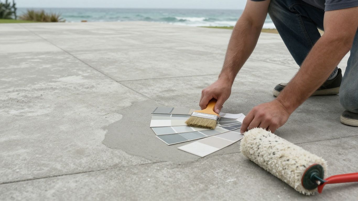 Technician applying sealer to Tauranga concrete