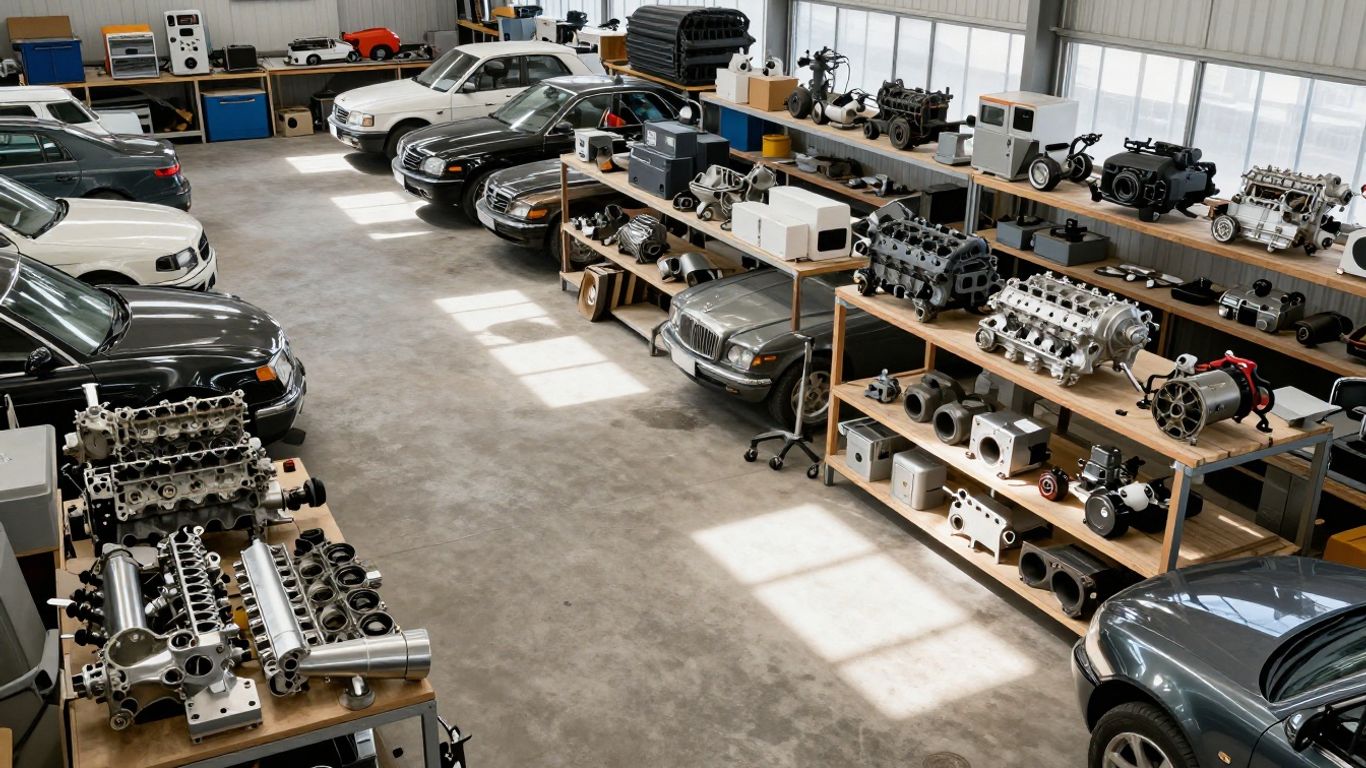 Specialized Audi salvage yard with organized metallic parts