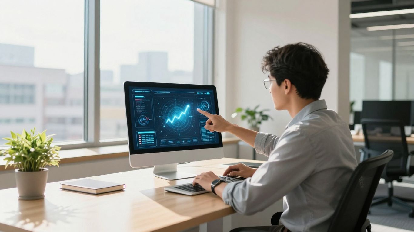 Business person achieving success with digital tools.