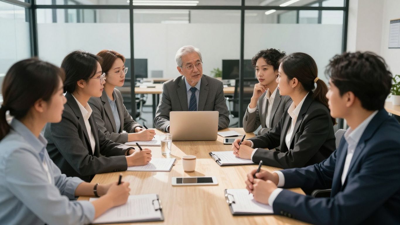 Team collaborating in a modern office setting.