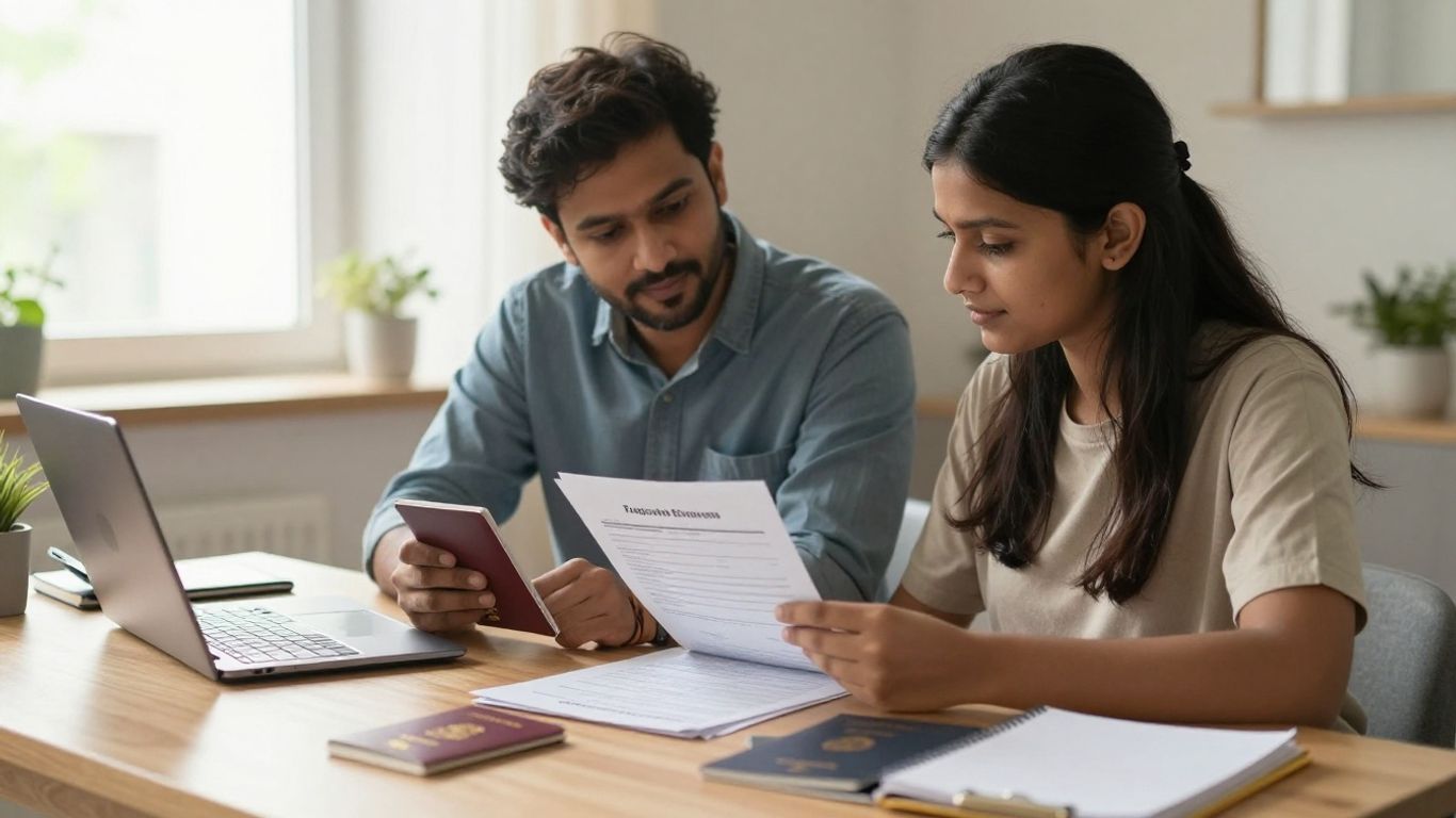 Student and parent reviewing loan eligibility documents
