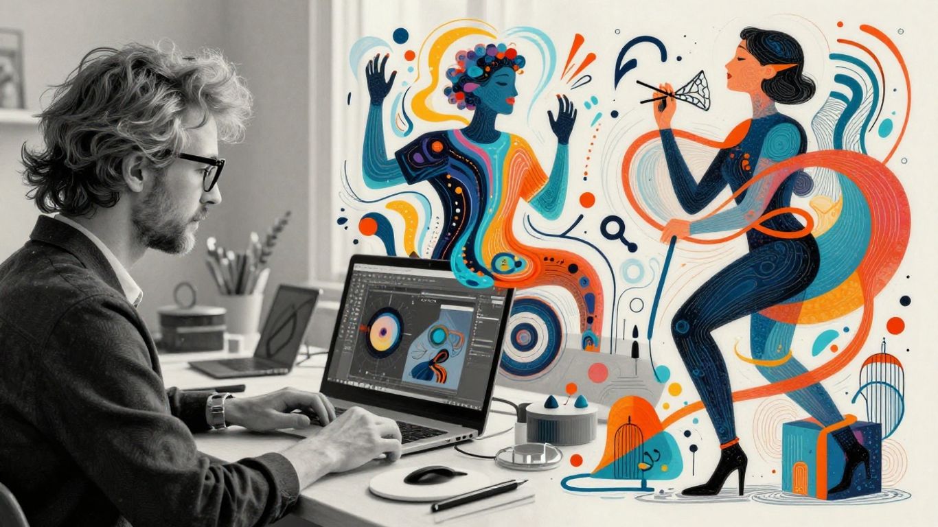 Creative AI tools and digital art merging.
