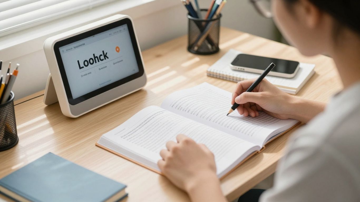 Person studying language with a Pomodoro timer.